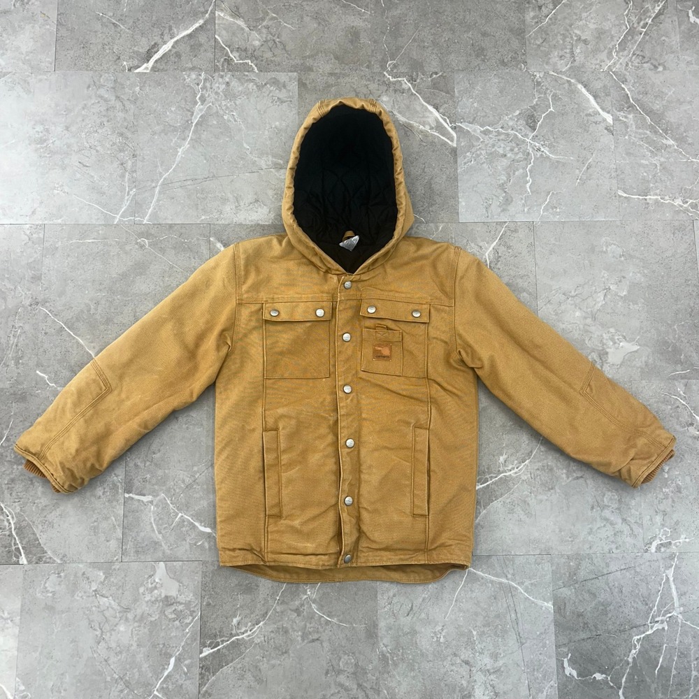 Carhartt Jacket Youth Medium 10 - 12 Diamond Quilted Hooded Faded Brown Boys Kid